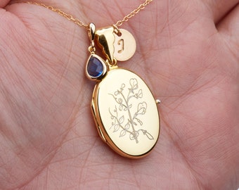 Cutsom engrave oval gold vermeil locket with photo,custom birthstone,memorial locket,family loss locket,anniversary gift,wedding locket gift