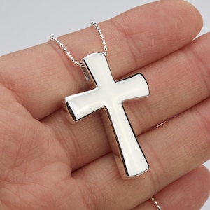 Collar de urna con cruz muy grande, collar de urna de cremación conmemorativa de plata esterlina, regalo de pérdida familiar, collar conmemorativo, tarjeta de nota personalizada