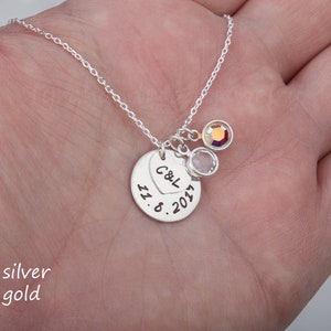 Collana con data di matrimonio, collana con iniziali di coppia a forma di cuore, pietra portafortuna personalizzata, collana con data di matrimonio, regalo di anniversario, regalo di San Valentino per la fidanzata