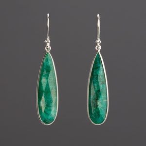 long teardrop emerald earring,deep green stone earring,long drop dangle earring,green dress earring,birthday gift,custom jewelry card