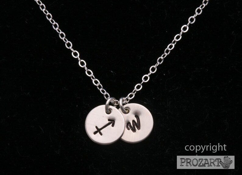 Zodiac Initial necklace,custom zodiac necklace,monogram necklace,personalized hand stamped jewelry,birthday gift,graduation gift,friend gift image 2
