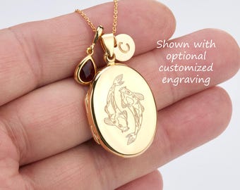 Cutsom engrave oval gold plated locket with photo,custom birthstone,memorial locket,family loss locket,anniversary gift,wedding locket gift