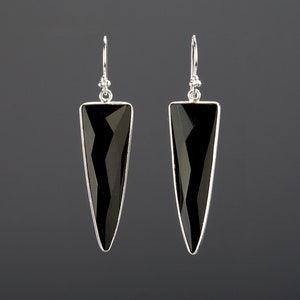 Black onyx triangle earring,long drop black onyx earring,dagger triangle gemstone,drop dangle earring,birthday gift,black dress earrings