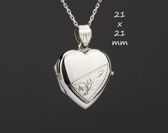 Sterling Silver heart locket with photo,floral etched heart locket,remembrance locket,wedding locket gift,family loss gift,anniversary gift