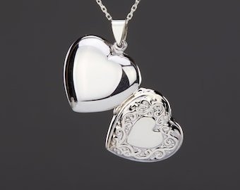 Sterling silver heart locket with photo,Curvy vine border heart locket,Victorian style heart locket,remembrance locket,memorial locket gift