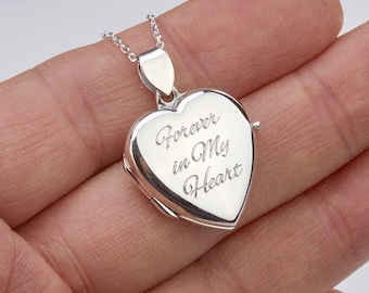 Collier médaillon coeur en argent gravé personnalisé avec photo, médaillon coeur pour la Saint-Valentin, médaillon commémoratif du souvenir, cadeau de fête des mères, cadeau d'anniversaire