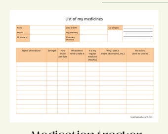 Printable Medication Tracker: Medicine List, Allergy Log (A4 & Letter) (Digital Download)