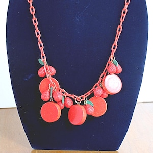 Vintage Fruit Salad Necklace And Earring Set Bakelite Artisan Created Bakelite/Lucite/Celluloid Style