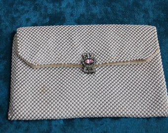 Vintage Whiting And Davis Creme Mesh Bag With Jeweled Clasp 1940