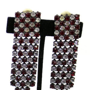Vintage 1980 Red And White Rhinestone Dangle Clip Style  Earrings Rhinestone Jewelry 20&#39;S Style Boho Style ArtDeco