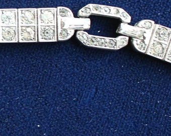 Pulsera flexible de plata esterlina con diamantes de imitación estilo Art Déco de los años 20 con estaciones.