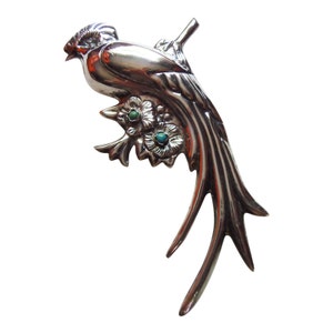 Large Parrot Pin/Brooch Turquoise Sterling Silver Vintage Mexico