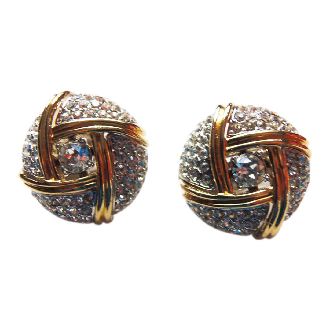 Exquisite Ciner Gold and Rhinestone Button Earrings Vintage Exquisite Ciner Gold and Rhinestone Button Earrings Vintage