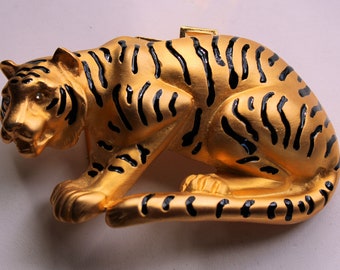 Vintage Tiger Belt Buckle Gold Tone Black Enamel Striped Big Cat Safari CHUNKY Designer Tiger Belt - Etsy main image 4
