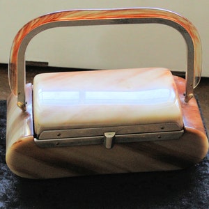 Circa 1950 Vintage Carmel Colored Lucite Box Purse