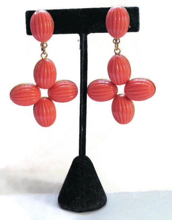 Gold Coral Dangle Earrings Vintage 1980 Valentino… - image 1
