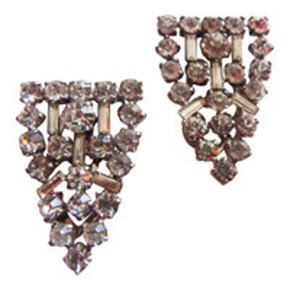 Art Deco Rhinestone Dress Clips Vintage 1930 Brid… - image 1