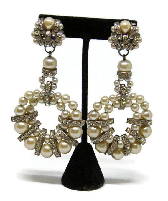 Magnificent Pearl And Rhinestone Drop Earrings Vi… - image 3