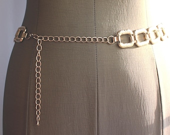 Cierre de gancho para cinturón de cadera de cadena grande de eslabones cuadrados en tono dorado vintage