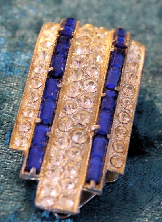 Vintage 1930 Sapphire Blue Art Deco Dress Clip - image 1