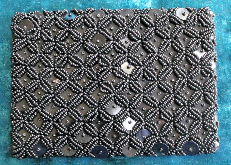 Vintage 1970 Black Sequin Clutch Evening Purse/Handbag image 2