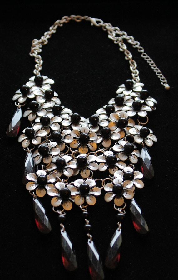 Stunning Silver Floral Bib Necklace Circa 1970