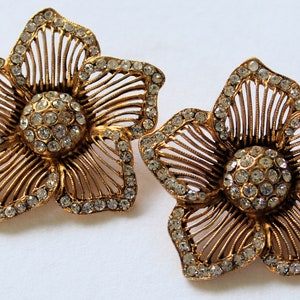 Fabulous Huge Thelma Deutsch Rhinestone Flower Earrings