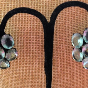 Vintage 1940 Aqua Glass Clip Earrings  Wedding Jewelry Bridal Earrings
