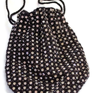 Vintage Cloth Handbag | Rhinestone Vintage Handbag | Black Cloth Handbag | Vintage Bag | Black Handbag Vintage