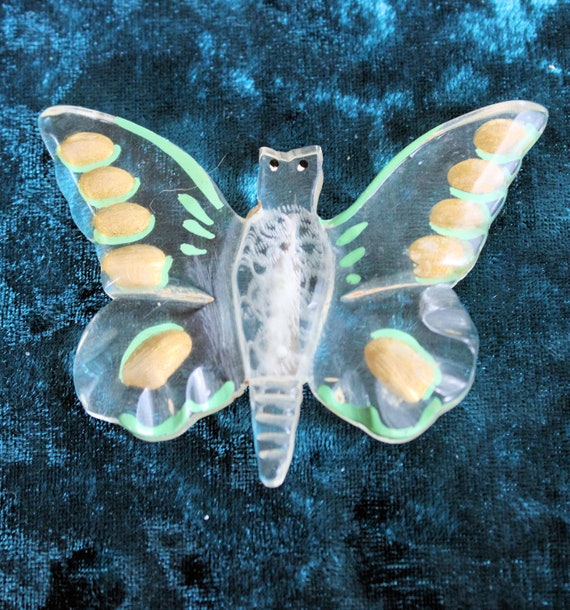 Vintage Reverse Painted Lucite Butterfly Brooch L… - image 1