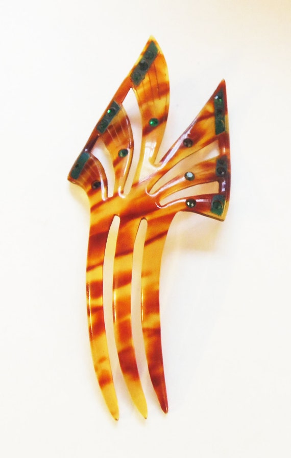 Vintage 1920 Art Deco Celluloid Wing  Hair Comb B… - image 1