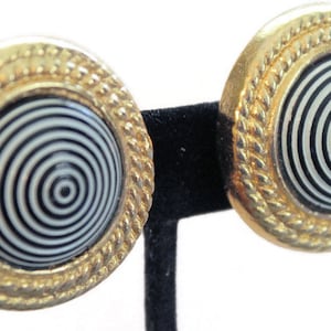 Vintage 1980 Large Gold Geometric Button Earrings