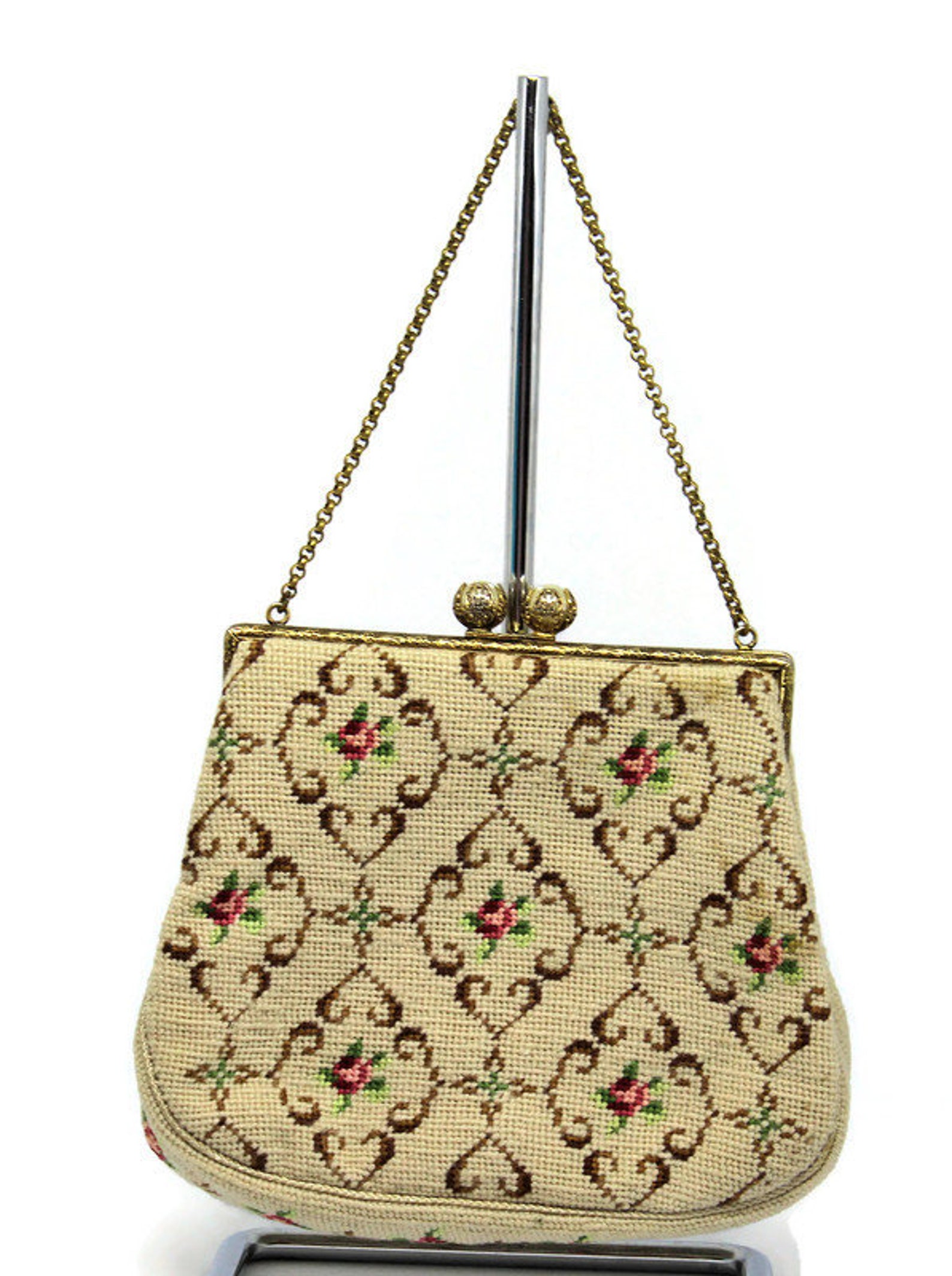 Vintage Needlepoint Purse Christine Custom Bags Detroit Cream Etsy