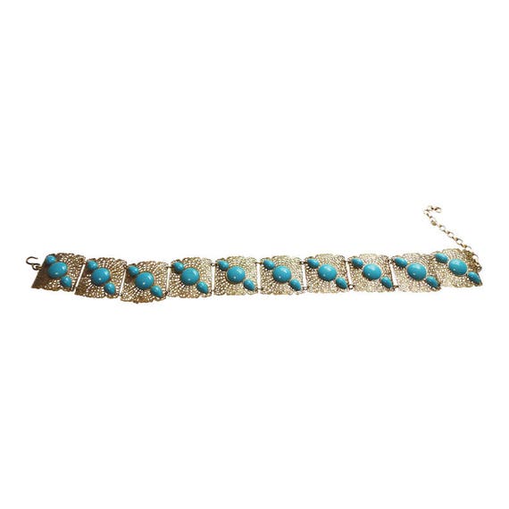 Gold Filigree Link Belt With Turquoise Trim Vintag
