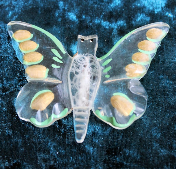 Vintage Reverse Painted Lucite Butterfly Brooch L… - image 2