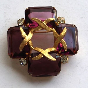 Stunning Gold  Braided Purple And Rhinestone Brooch/Pin