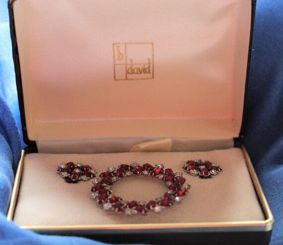 Vintage B David Rhinestone Brooch and Earring Set… - image 2