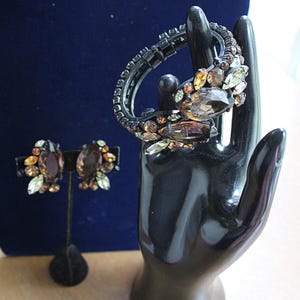 Vintage Marvella sierlijke strass manchetarmband en oorbellen 1950