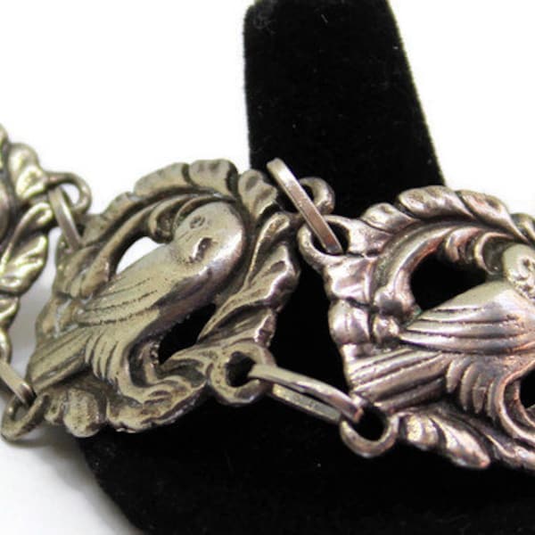 Vintage Heavy Sterling Silver Dove Bird Link Bracelet