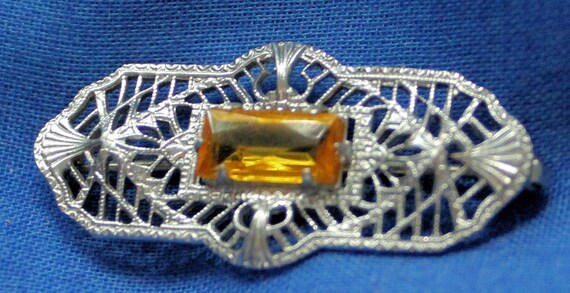 Edwardian Silver Filagree Brooch/Pin With Citrine… - image 2