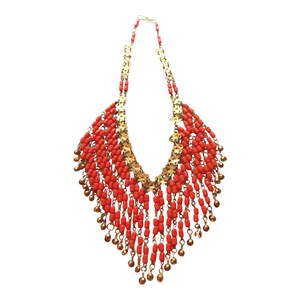 Bohemian Style Glass Coral Bib Necklace Vintage 1960&#39;s Hippie Jewelry Ethnic Jewelry
