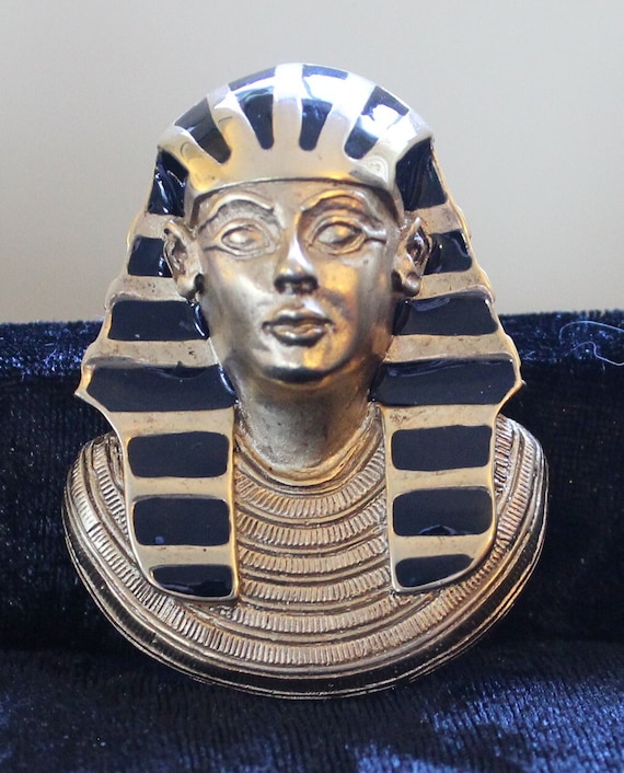 Vintage 1970 Erwin Pearl Egyptian Revival Pharaoh King Tut Brooch