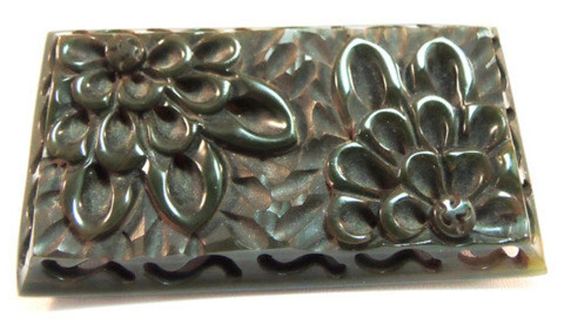 Bakelite Detailed Hank Carved Deep Green Floral BroochPin Vintage 1930 Bakelite Jewelry Art Deco Jewelry Flower Pin