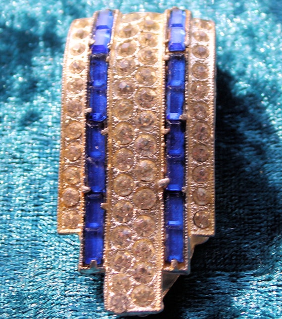 Vintage 1930 Sapphire Blue Art Deco Dress Clip - image 2