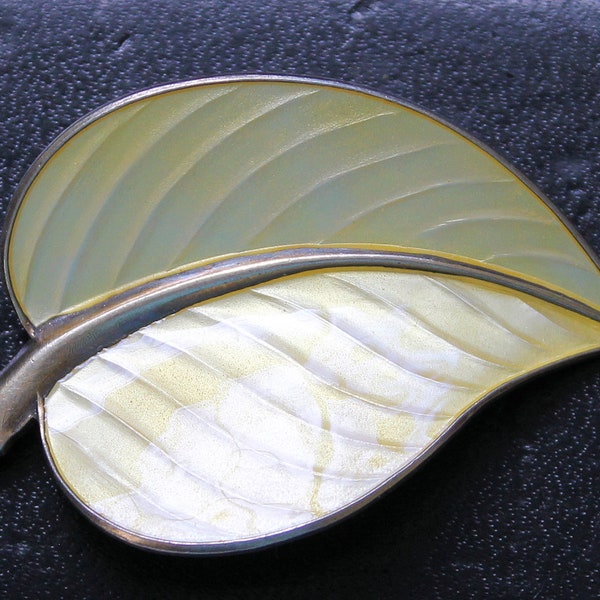 Vintage Aksel Holmsen Sterling Norwegian Enamel Leaf Brooch