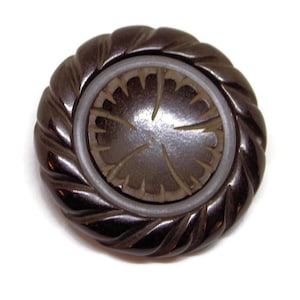 Large Deeply Carved Bakelite Button With Rope Trim  Deep Brown