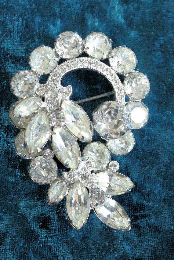 Vintage 1950 Eisenberg Rhinestone Floral Brooch/Pi