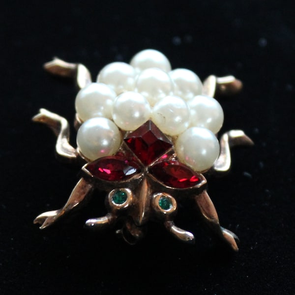 Crown Trifari Alfred Philippe Beetle Pearl Park Avenue Figural Pin Brooch