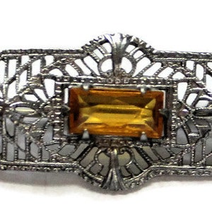 Edwardian Silver Filagree Brooch/Pin With Citrine Center Stone Circa 1900 Bridal Pin Edwardian Jewelry