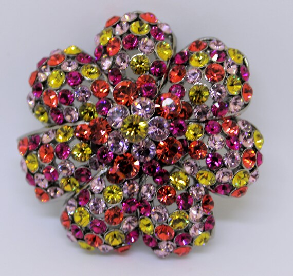 Exquisite Joan Rivers Multicolored Rhinestone Flo… - image 2